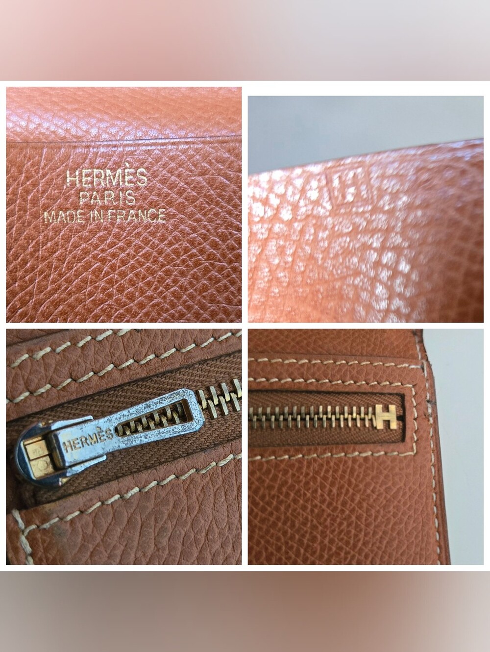 Authentic HERMES Bearn Soufflet Bifold Brown & Gold Iconic "H" Wallet Clutch Set - Picture 15 of 16